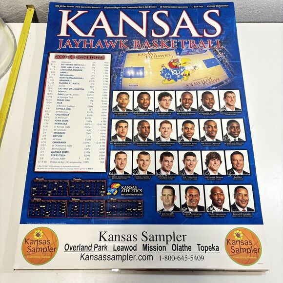‘07-2008 Kansas University Jayhawks KU Basketball Poster schedule National Champ